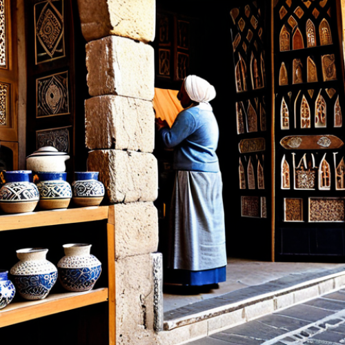 Home 7 A person, fully clothed in modest, culturally appropriate attire, respectfully observing intricate handcrafted pottery and woven textiles at a traditional artisan's stall. The setting is a historical old city souk, with ancient stone architecture, narrow, sun-dappled alleyways, and a serene, authentic atmosphere. Focus on detailed craftsmanship and the rich cultural tapestry. Perfect anatomy, correct proportions, natural pose, well-formed hands, proper finger count. Professional photography, high detail, realistic, volumetric lighting. Safe for work, appropriate content, fully clothed, professional dress, family-friendly.