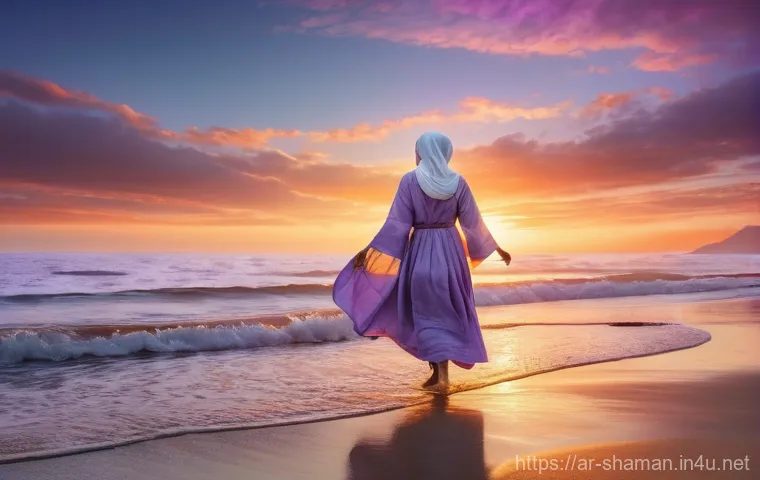 무속과 자연 신앙 - Earth's Embrace in an Ancient Valley**

A solitary individual, a woman, in a state of calm contempla...