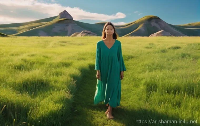 무속과 자연 신앙 - Dawn Ritual of Gratitude**

A young woman, gracefully poised, facing the horizon. She is dressed in ...