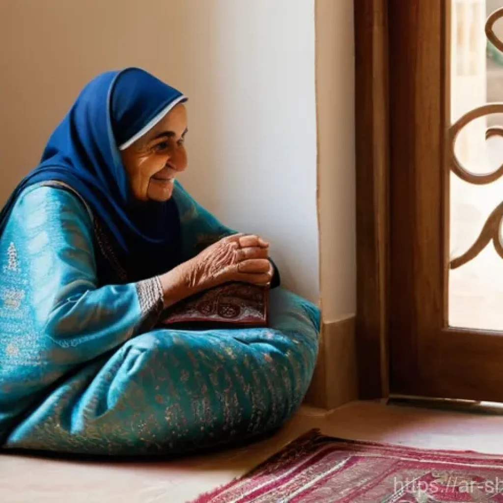 무속 신앙과 샤머니즘의 차이 - **Prompt:** A heartwarming scene in a traditionally decorated Arab home, capturing a sense of genera...