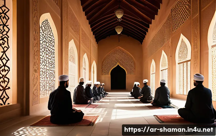 무속 의식과 지역별 차이 - **A mystical Sufi whirling dervish ceremony in a historic Arabic setting.**
    **Details:** Focus o...