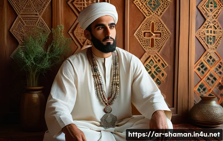 무속 신 내림 증상 - A thoughtful Middle Eastern man sitting quietly in a softly lit room, showing subtle signs of anxiet...