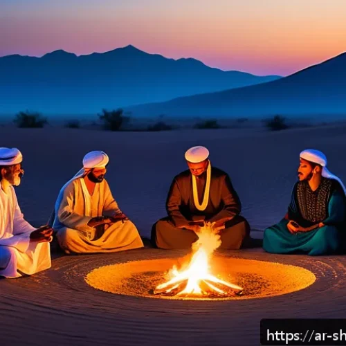 Home 31 무속인의 굿 참여 후기 - A serene spiritual ritual scene set in a traditional Middle Eastern desert environment during twilig...